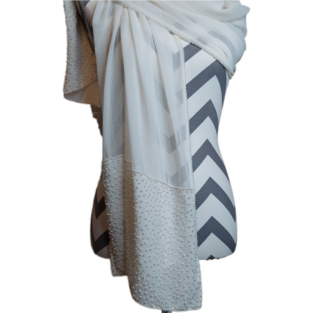 Lord & Taylor Sheer White Pearl Bridal Scarf